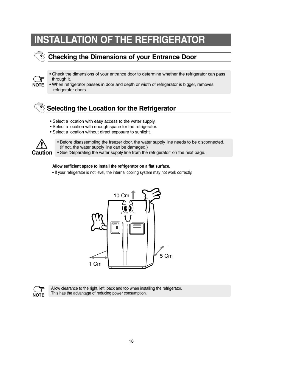 Installation of the refrigerator | Samsung Model RS27KLMR User Manual | Page 18 / 36