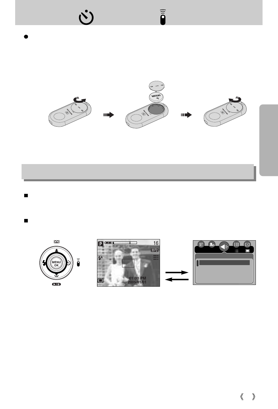 Self-timer( ) / remote ( )/ right button, Menu/ ok button | Samsung Digimax V10 User Manual | Page 39 / 136