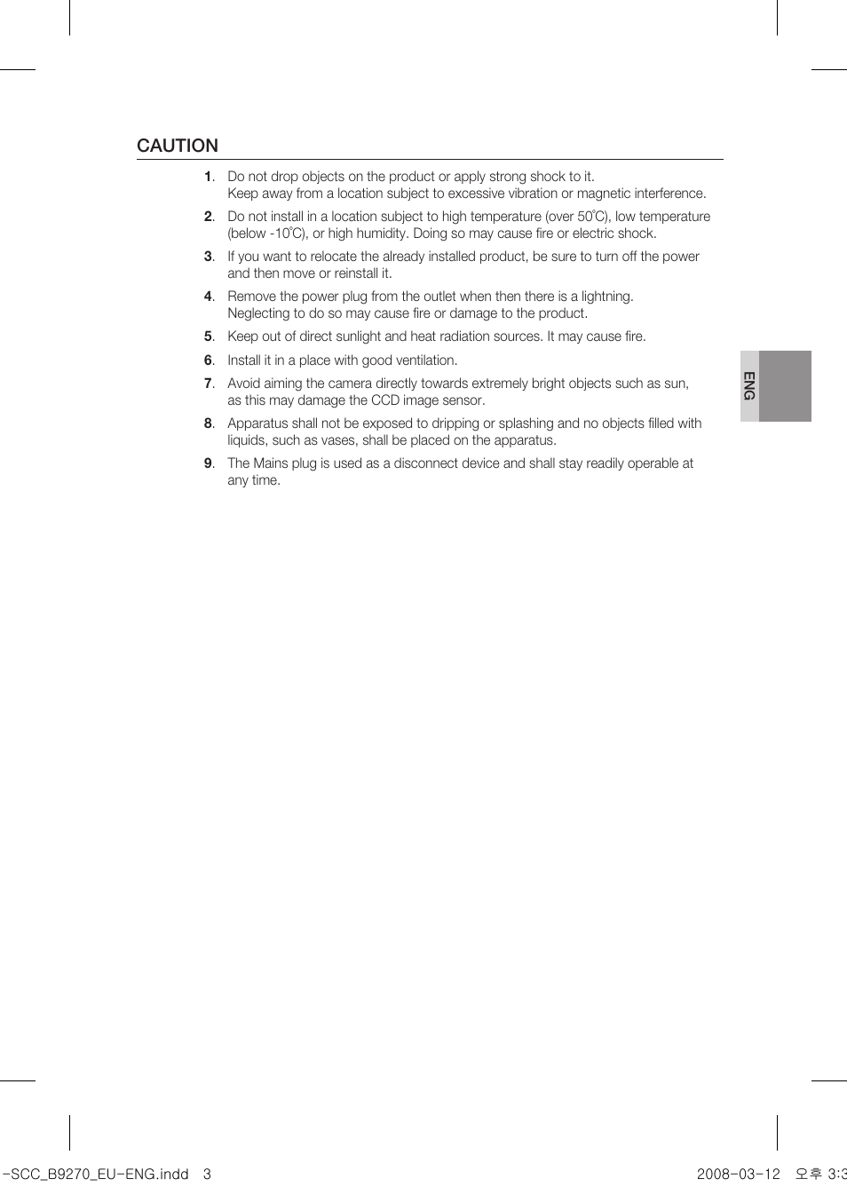 Caution | Samsung SCC-B9270 User Manual | Page 3 / 10