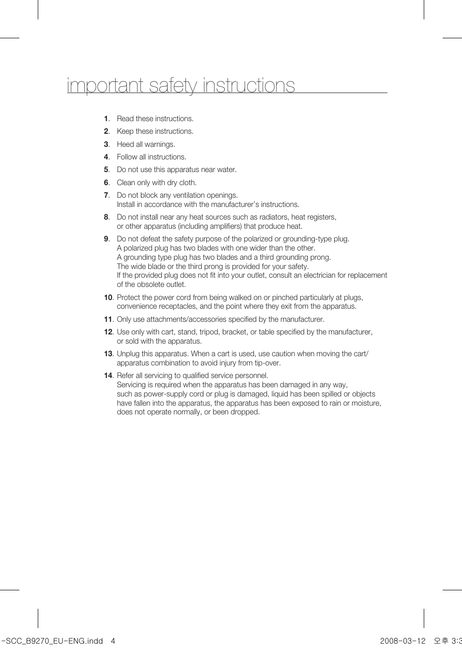 Important safety instructions | Samsung SCC-B9270 User Manual | Page 4 / 10