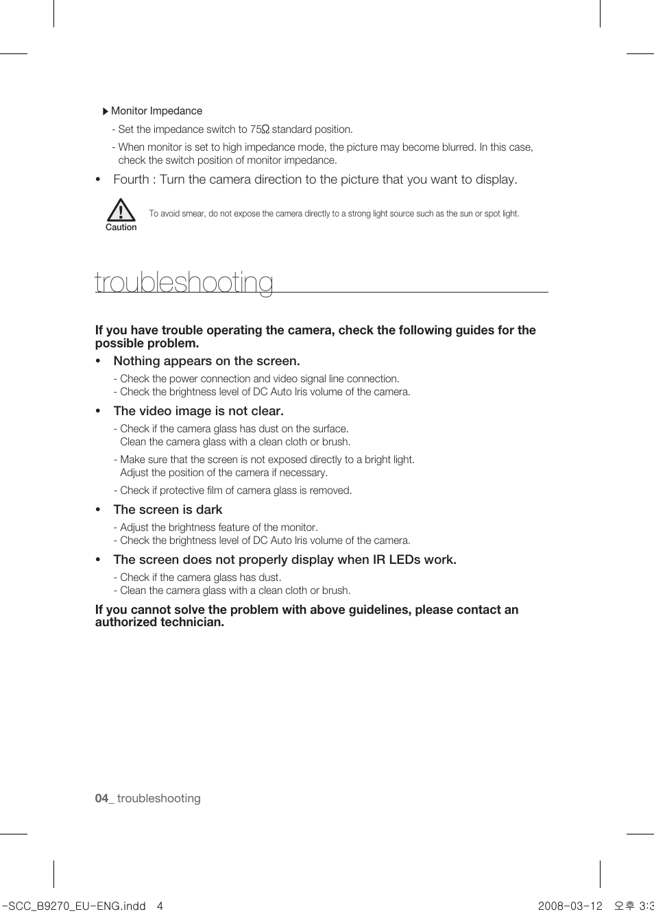 Troubleshooting | Samsung SCC-B9270 User Manual | Page 8 / 10