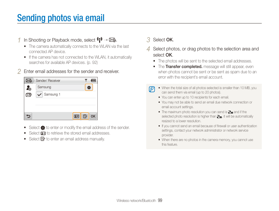 Sending photos via email | Samsung CL65 User Manual | Page 100 / 129