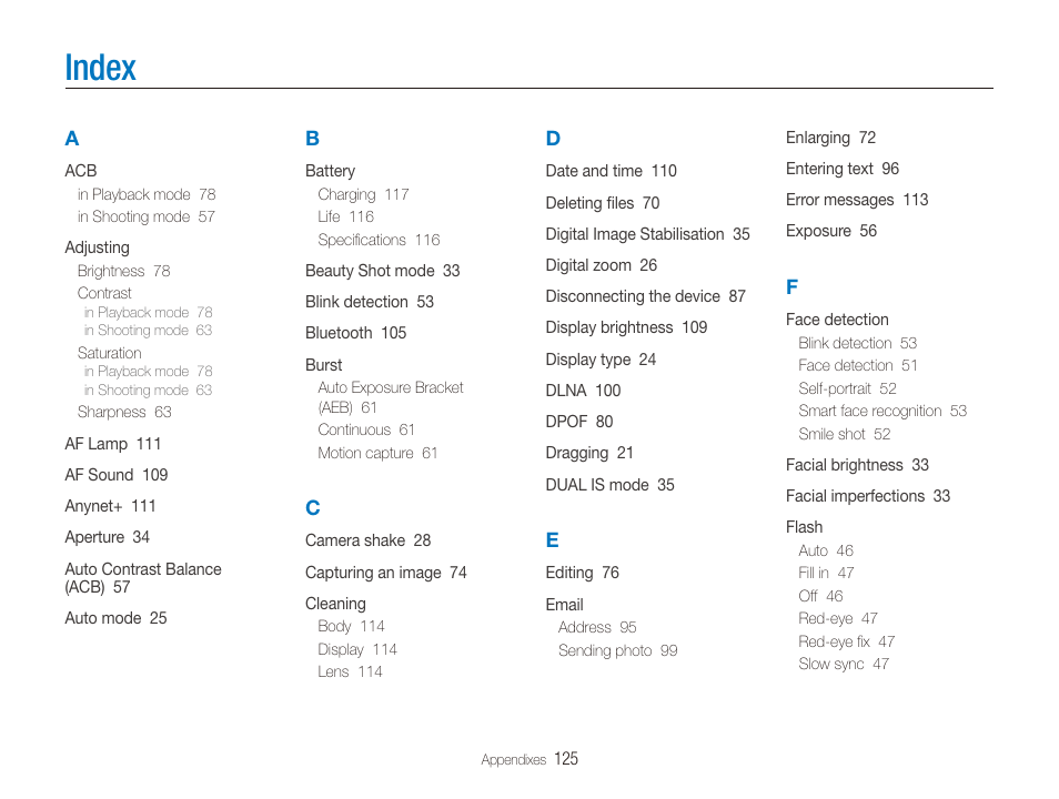Index | Samsung CL65 User Manual | Page 126 / 129
