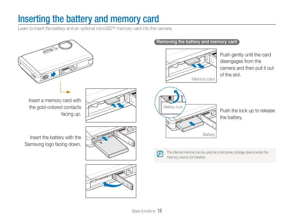 Inserting the battery and memory card | Samsung CL65 User Manual | Page 19 / 129