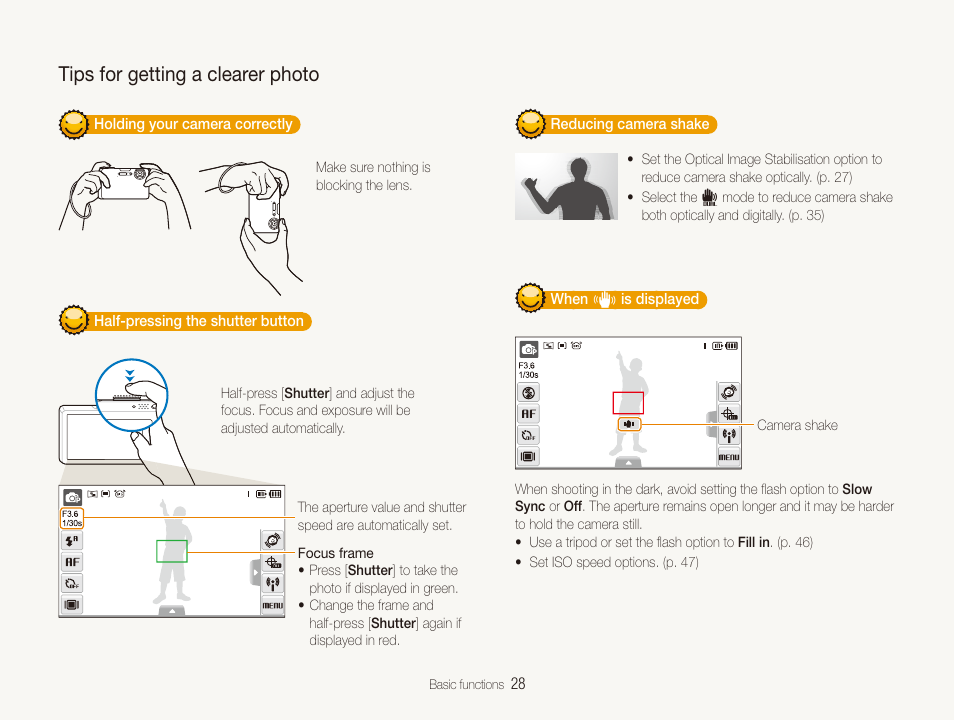 Tips for getting a clearer photo | Samsung CL65 User Manual | Page 29 / 129