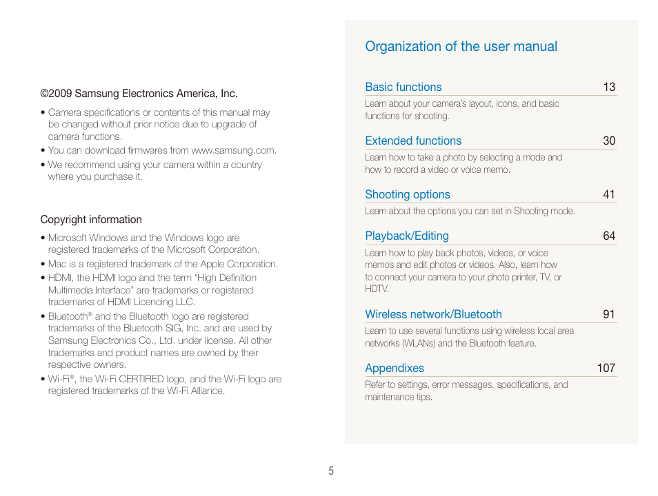 Organization of the user manual | Samsung CL65 User Manual | Page 6 / 129