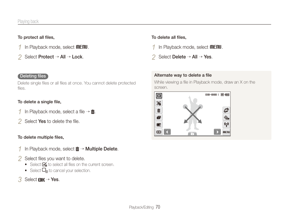 Delete ﬁles (p. 70) | Samsung CL65 User Manual | Page 71 / 129