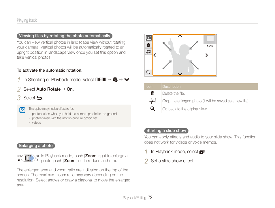 Play a slide show (p. 72) | Samsung CL65 User Manual | Page 73 / 129