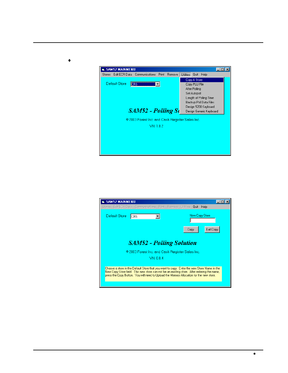 Utilities, Copy a store | Samsung SAM52 User Manual | Page 56 / 74