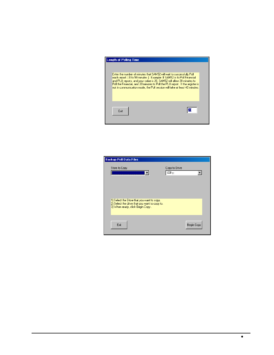 Length of polling time, Backup poll data files | Samsung SAM52 User Manual | Page 60 / 74