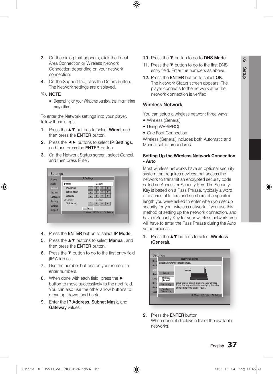 Wireless network | Samsung BD-D5500 User Manual | Page 37 / 74