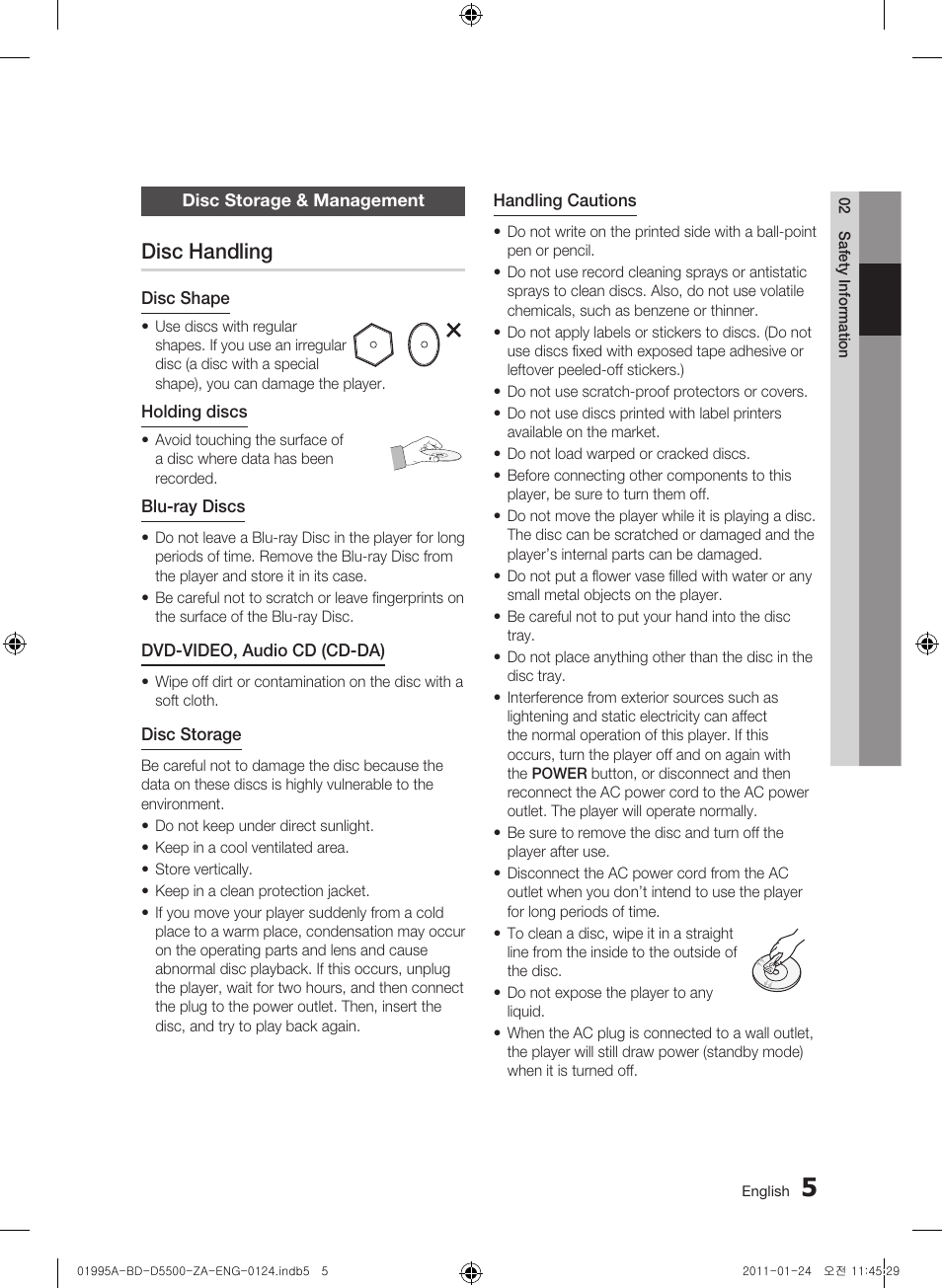 Disc storage & management, Disc handling | Samsung BD-D5500 User Manual | Page 5 / 74