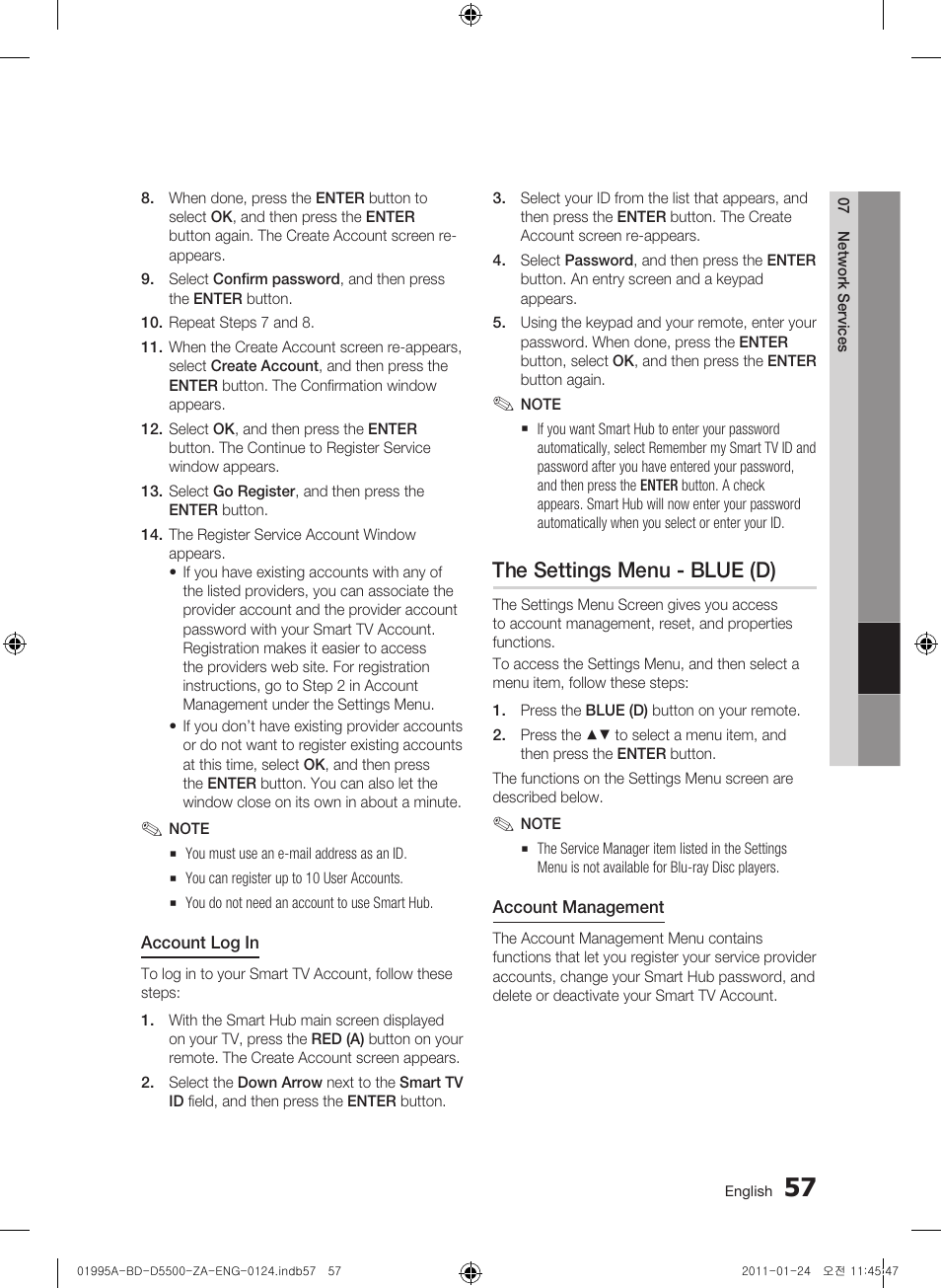 The settings menu - blue (d) | Samsung BD-D5500 User Manual | Page 57 / 74