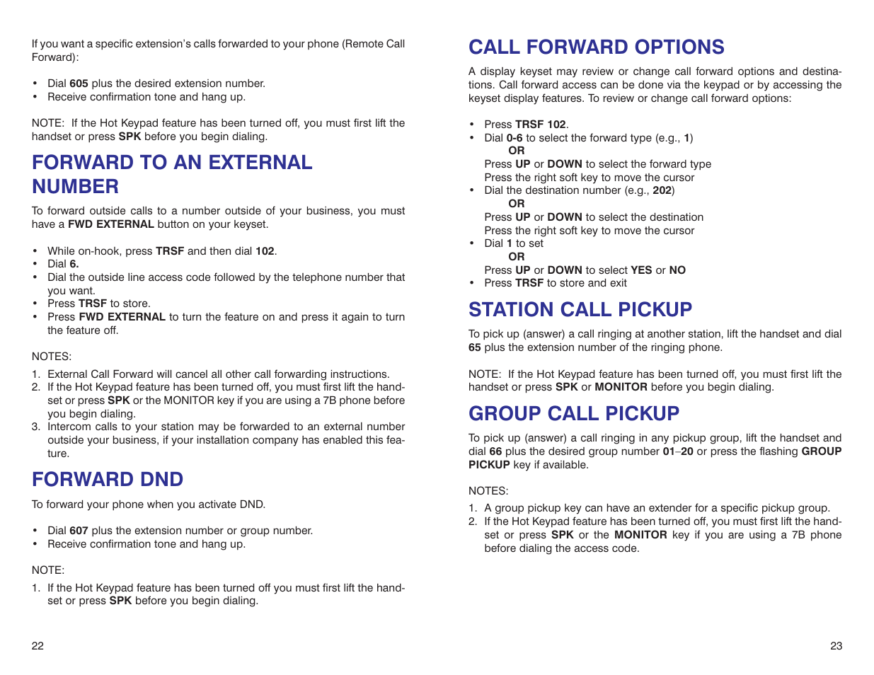 Call forward options, Station call pickup, Group call pickup | Forward to an external number, Forward dnd | Samsung iDCS 500-DCS User Manual | Page 14 / 32
