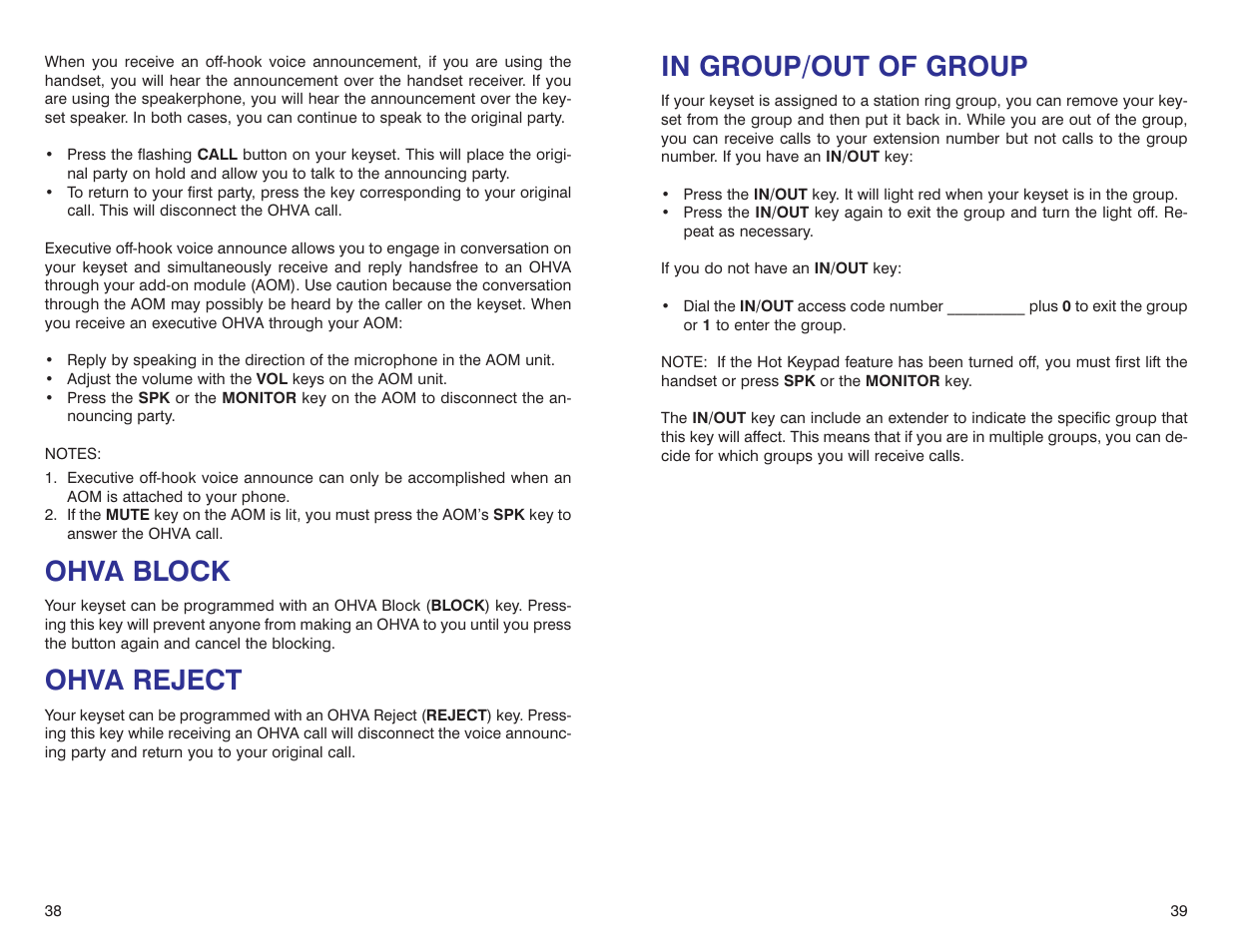 Ohva block, Ohva reject | Samsung iDCS 500-DCS User Manual | Page 22 / 32