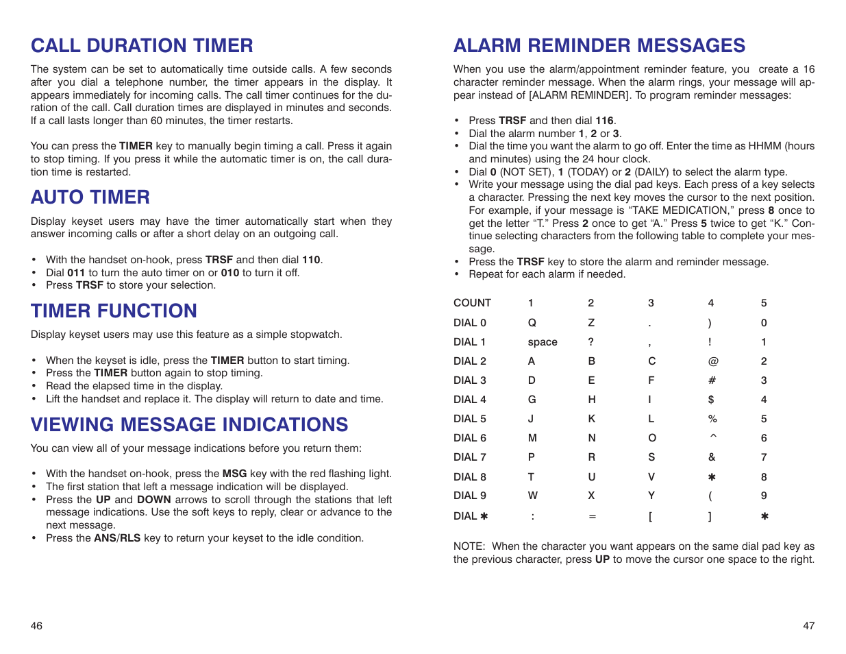 Alarm reminder messages, Call duration timer, Auto timer | Timer function, Viewing message indications | Samsung iDCS 500-DCS User Manual | Page 26 / 32