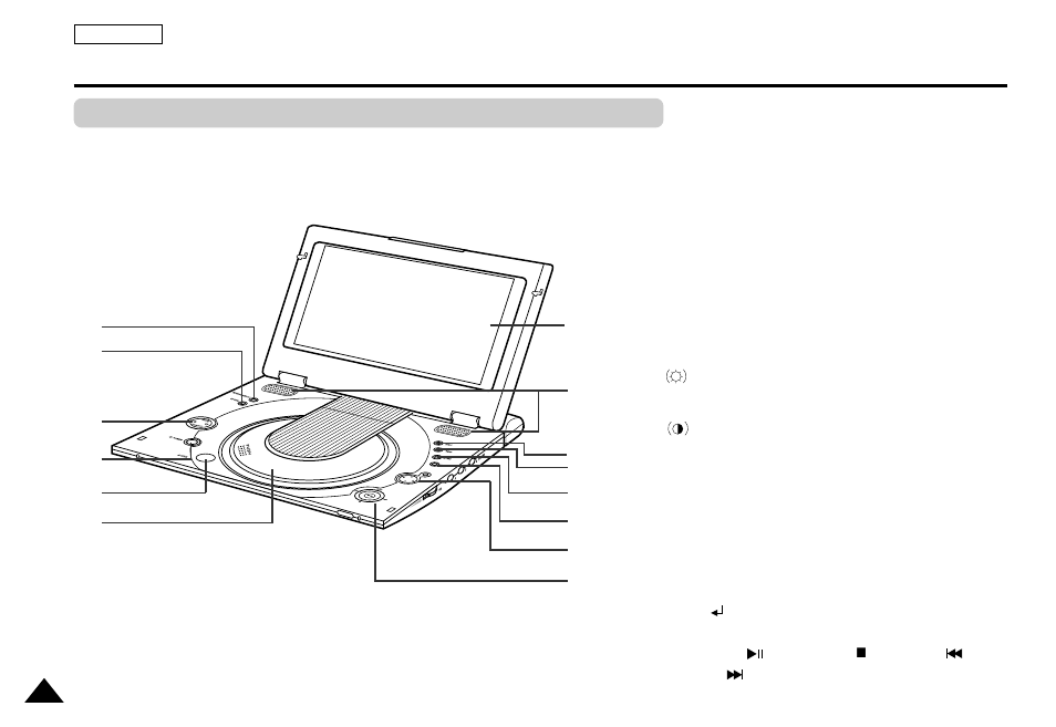 Parts & controls, Front view - screen open, Description-front panel | Samsung DVD-L1200 User Manual | Page 12 / 65