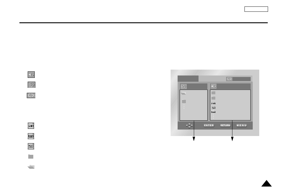 Clips menu for mp3 / wma / jpeg, Clips menu for mp3/wma/jpeg | Samsung DVD-L1200 User Manual | Page 43 / 65