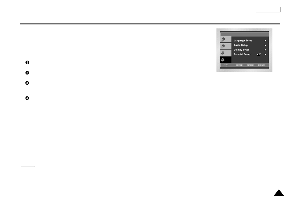 Setup menu, Using the setup menu | Samsung DVD-L1200 User Manual | Page 49 / 65