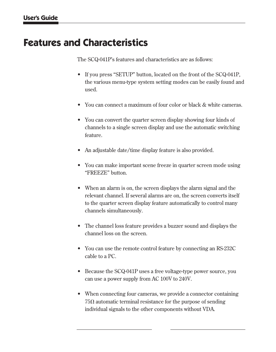 Features and characteristics | Samsung SCQ-041AP User Manual | Page 14 / 49