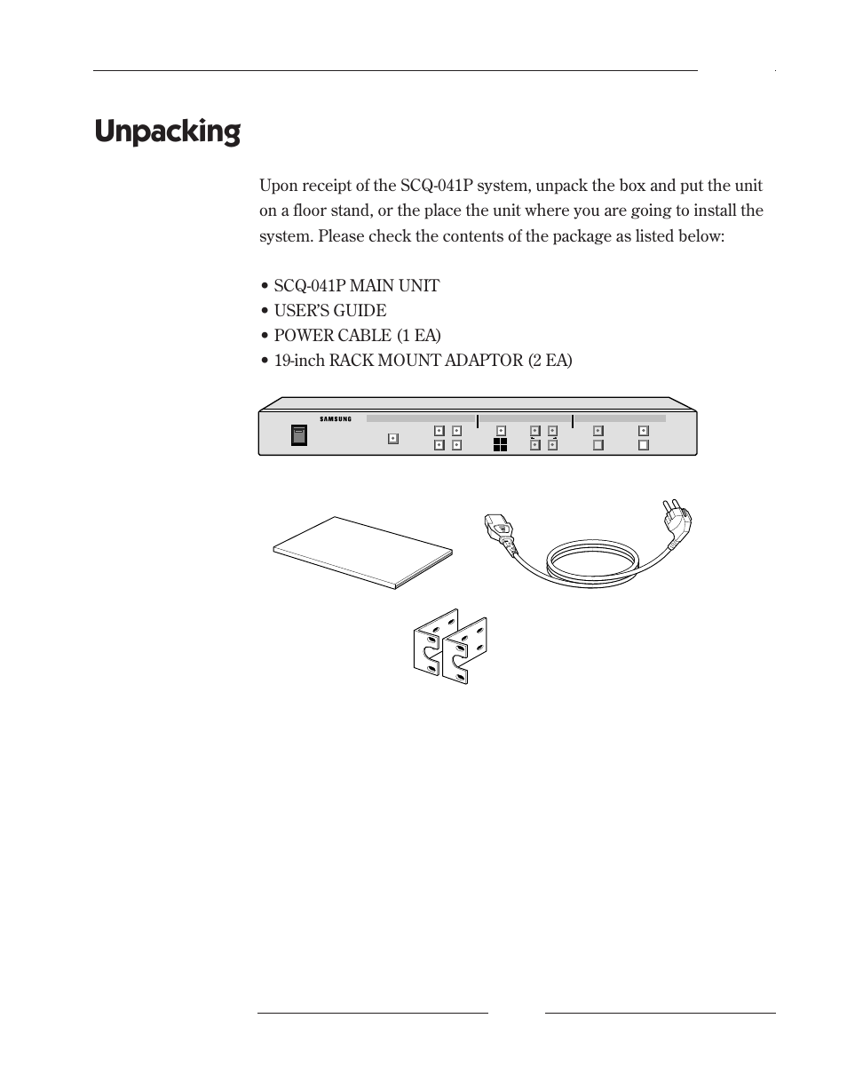 Unpacking, Chapter 2 | Samsung SCQ-041AP User Manual | Page 21 / 49