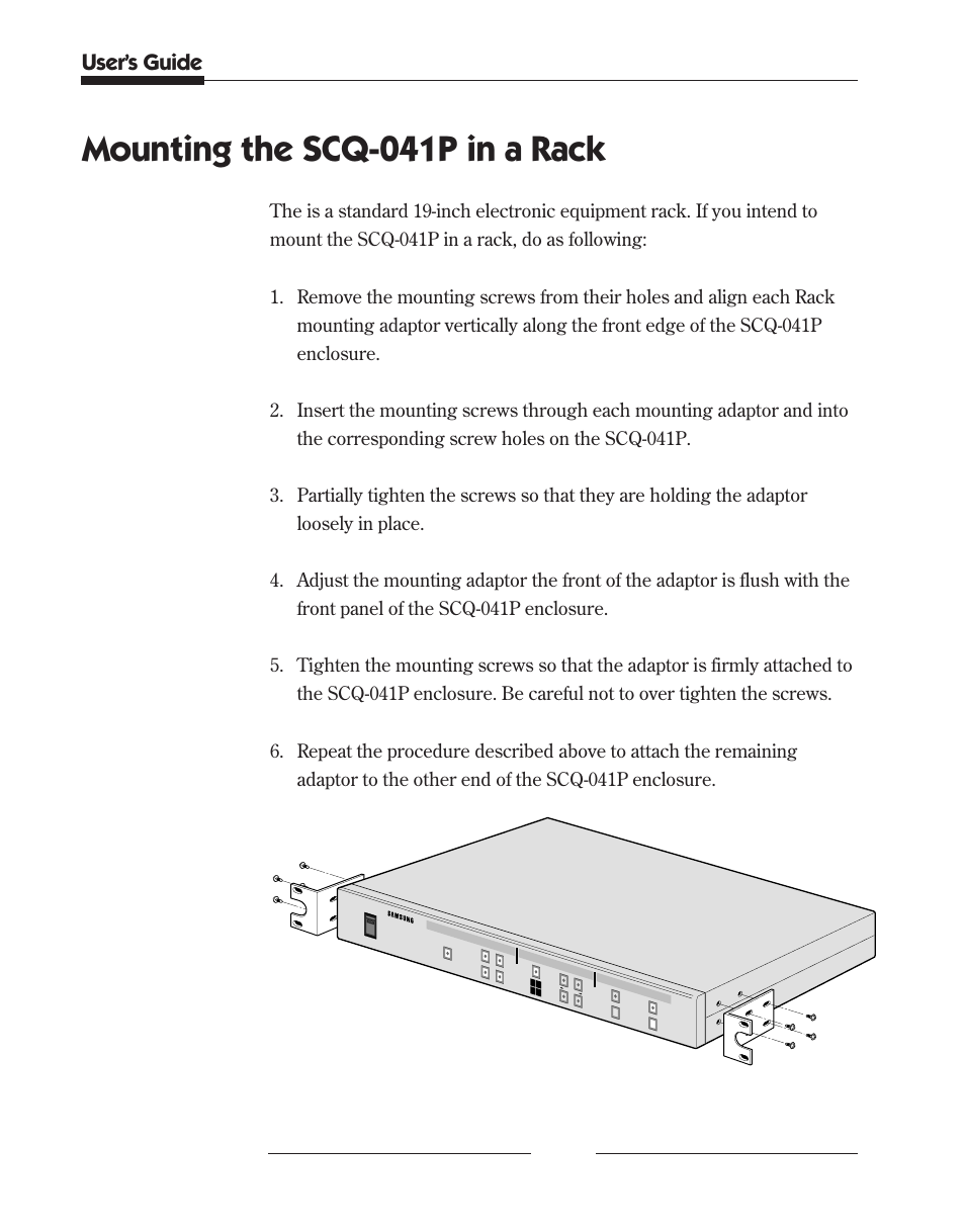 Mounting the scq-041p in a rack, User’s guide | Samsung SCQ-041AP User Manual | Page 22 / 49