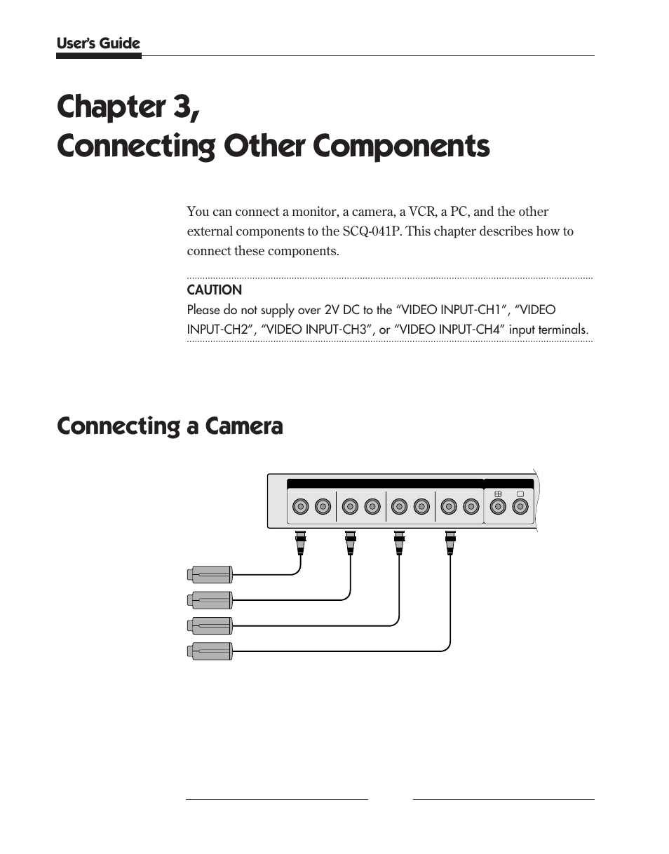 Chapter 3, connecting other components, Connecting a camera, User’s guide | Samsung SCQ-041AP User Manual | Page 24 / 49
