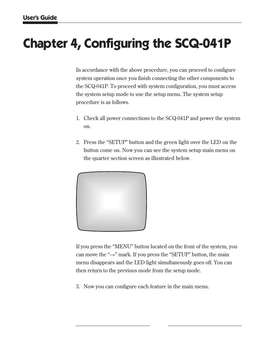 Chapter 4, configuring the scq-041p | Samsung SCQ-041AP User Manual | Page 28 / 49