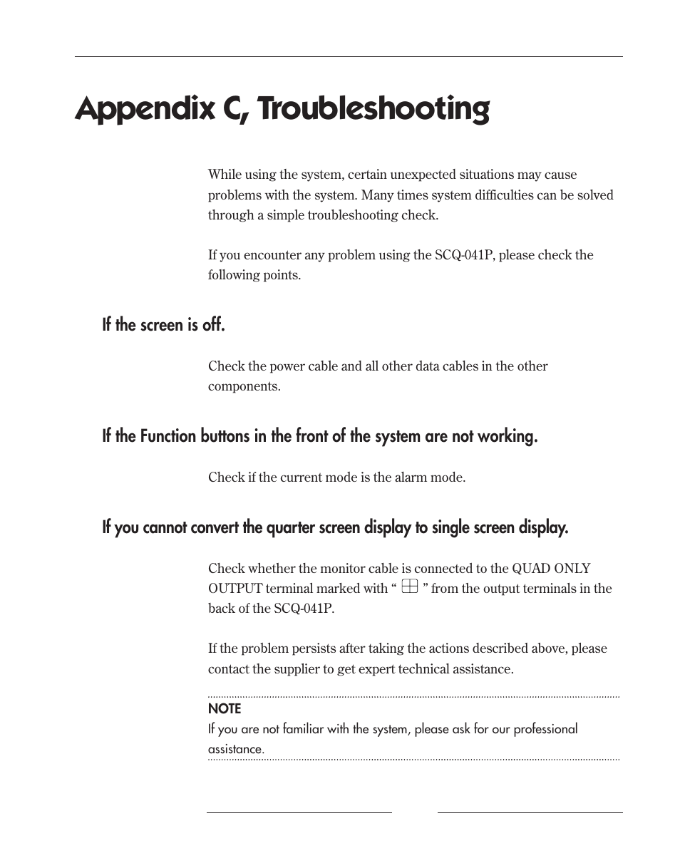 Appendix c, troubleshooting | Samsung SCQ-041AP User Manual | Page 49 / 49