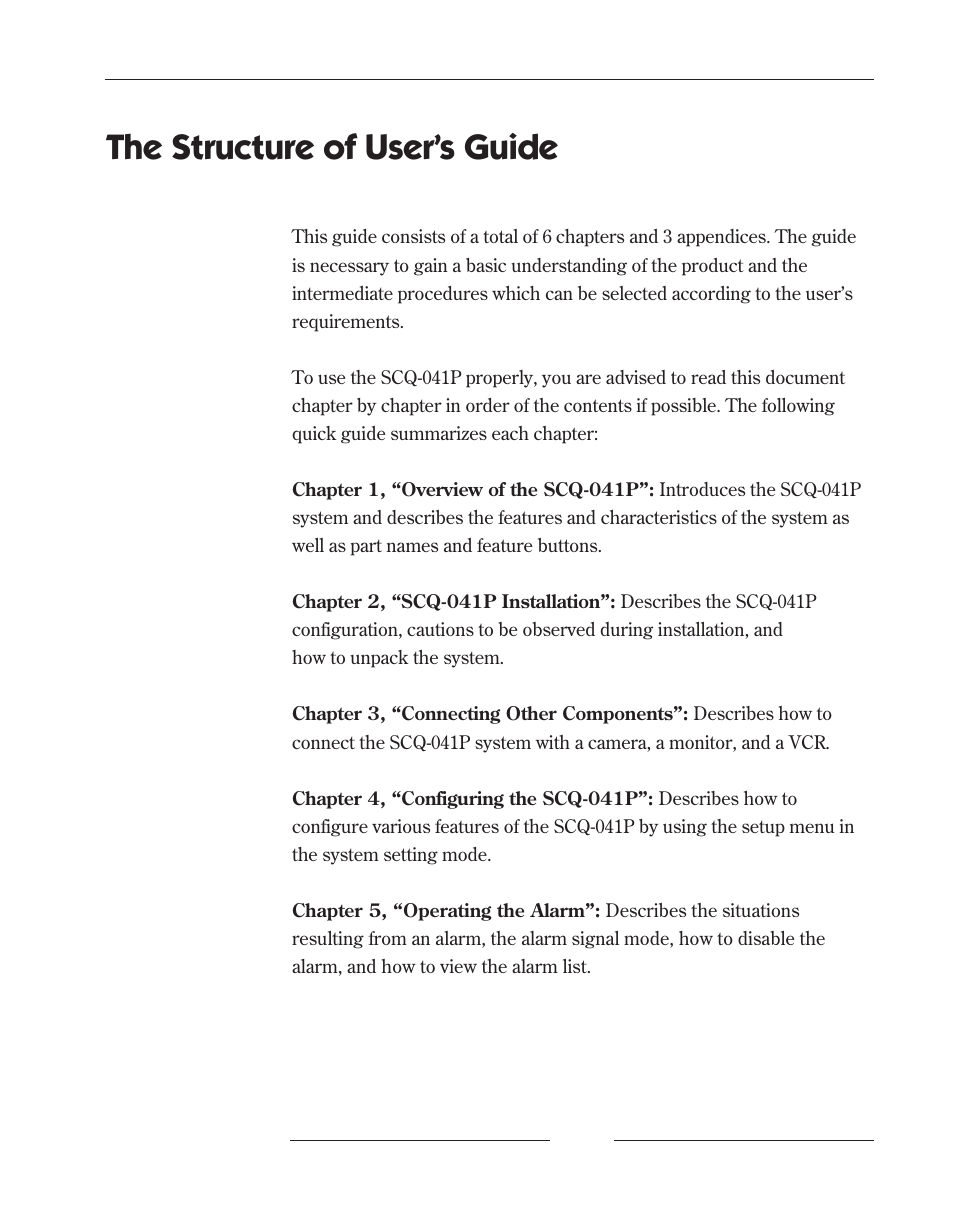 The structure of user’s guide | Samsung SCQ-041AP User Manual | Page 9 / 49