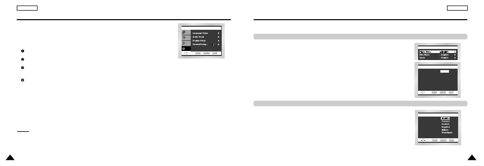 Setting up the language features, Using the setup menu, English | Samsung DVD-L200 User Manual | Page 24 / 31