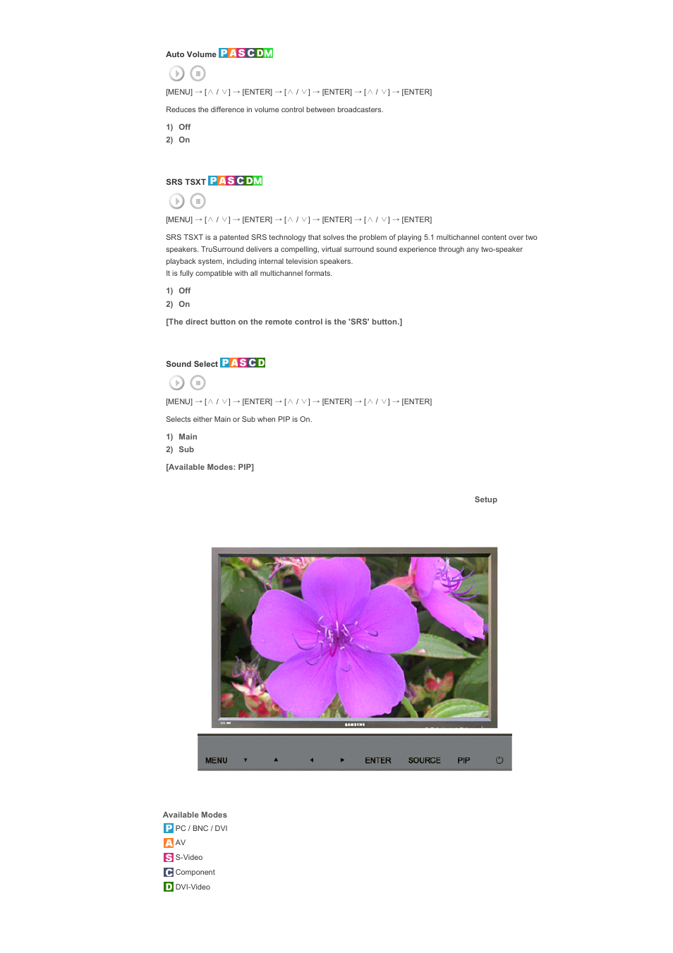 Setup | Samsung 400PXn User Manual | Page 126 / 178