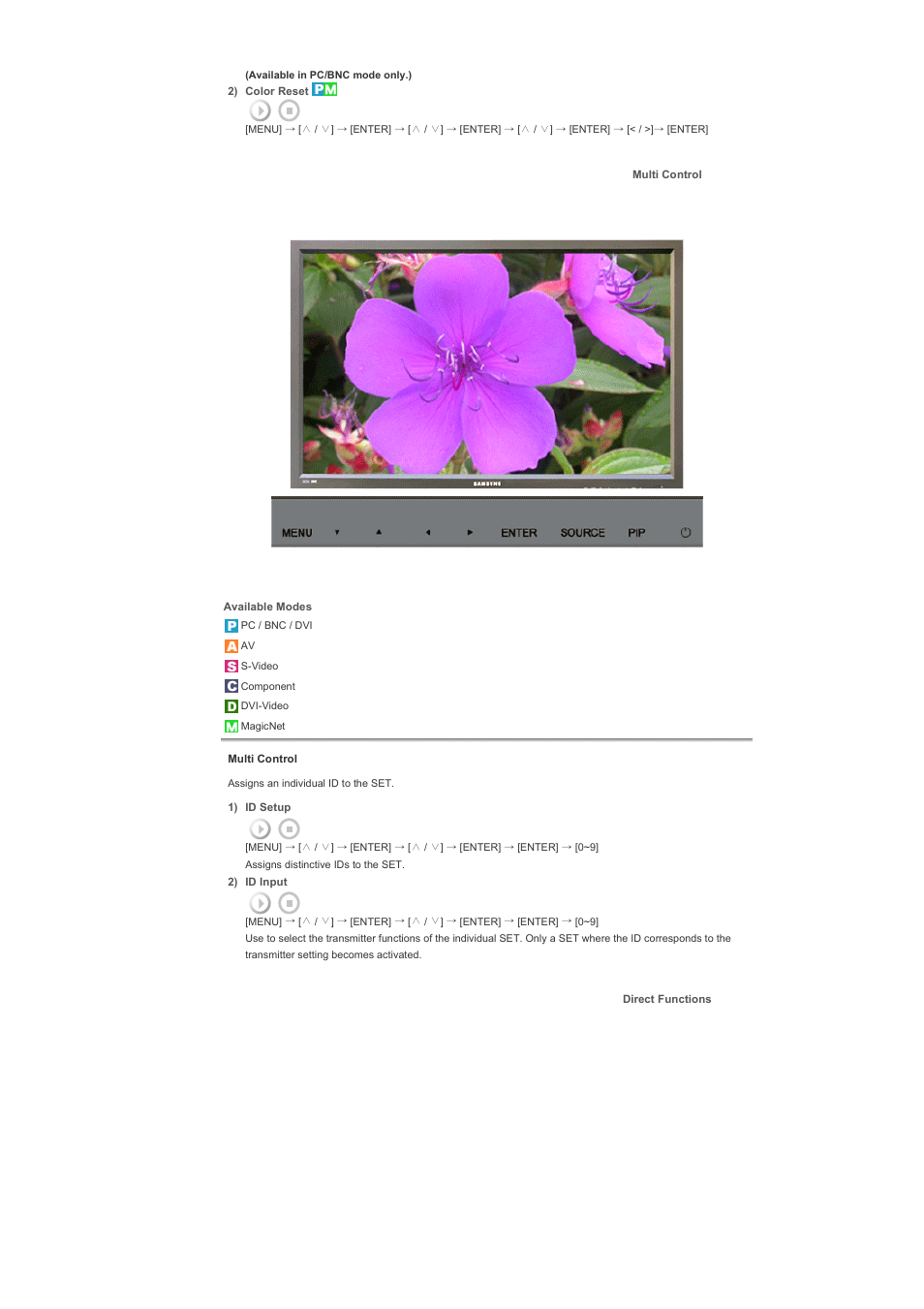 Multi control | Samsung 400PXn User Manual | Page 130 / 178