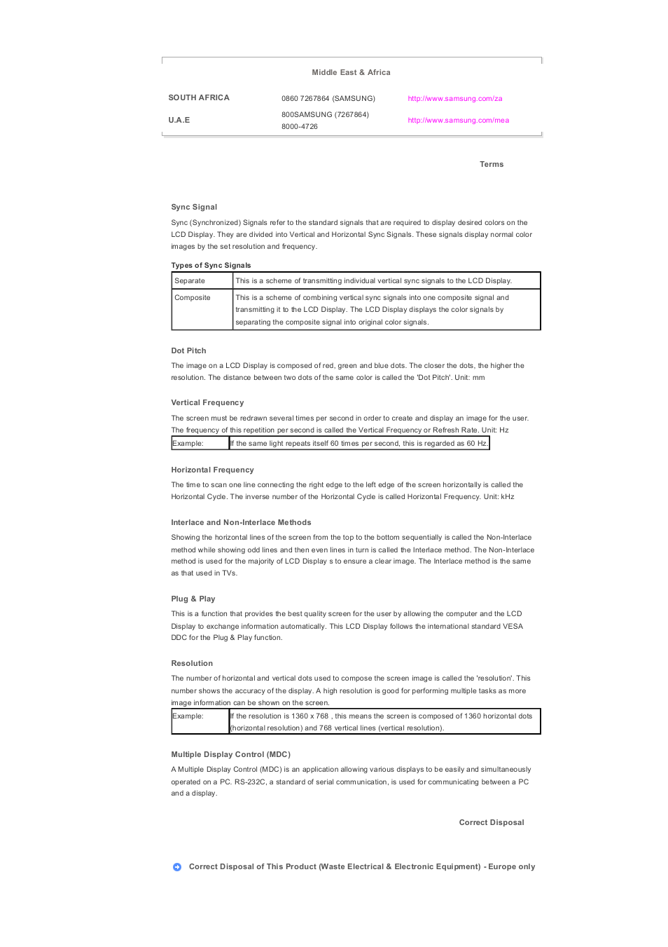 Terms, Correct disposal | Samsung 400PXn User Manual | Page 177 / 178