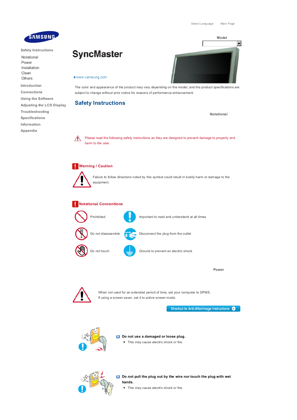 Safety instructions, Notational, Power | Samsung 400PXn User Manual | Page 2 / 178