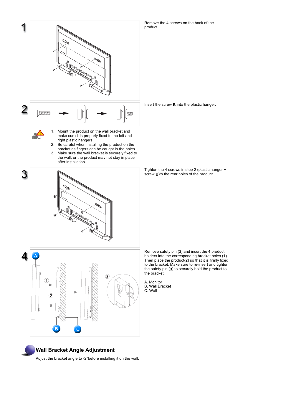 Wall bracket angle adjustment | Samsung 400PXn User Manual | Page 37 / 178