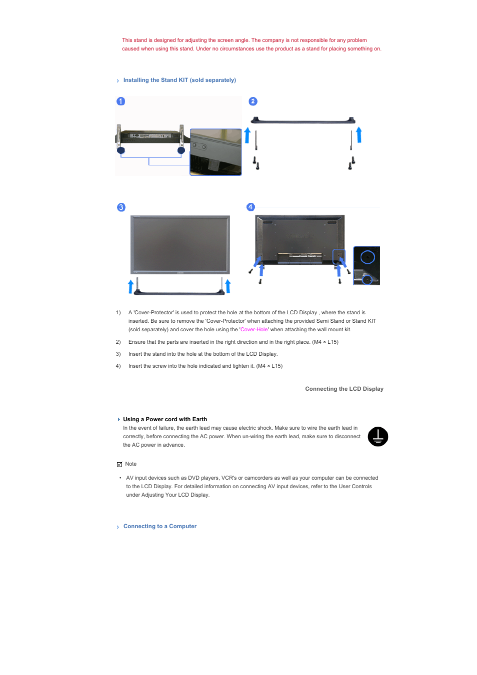 Connecting the lcd display | Samsung 400PXn User Manual | Page 40 / 178
