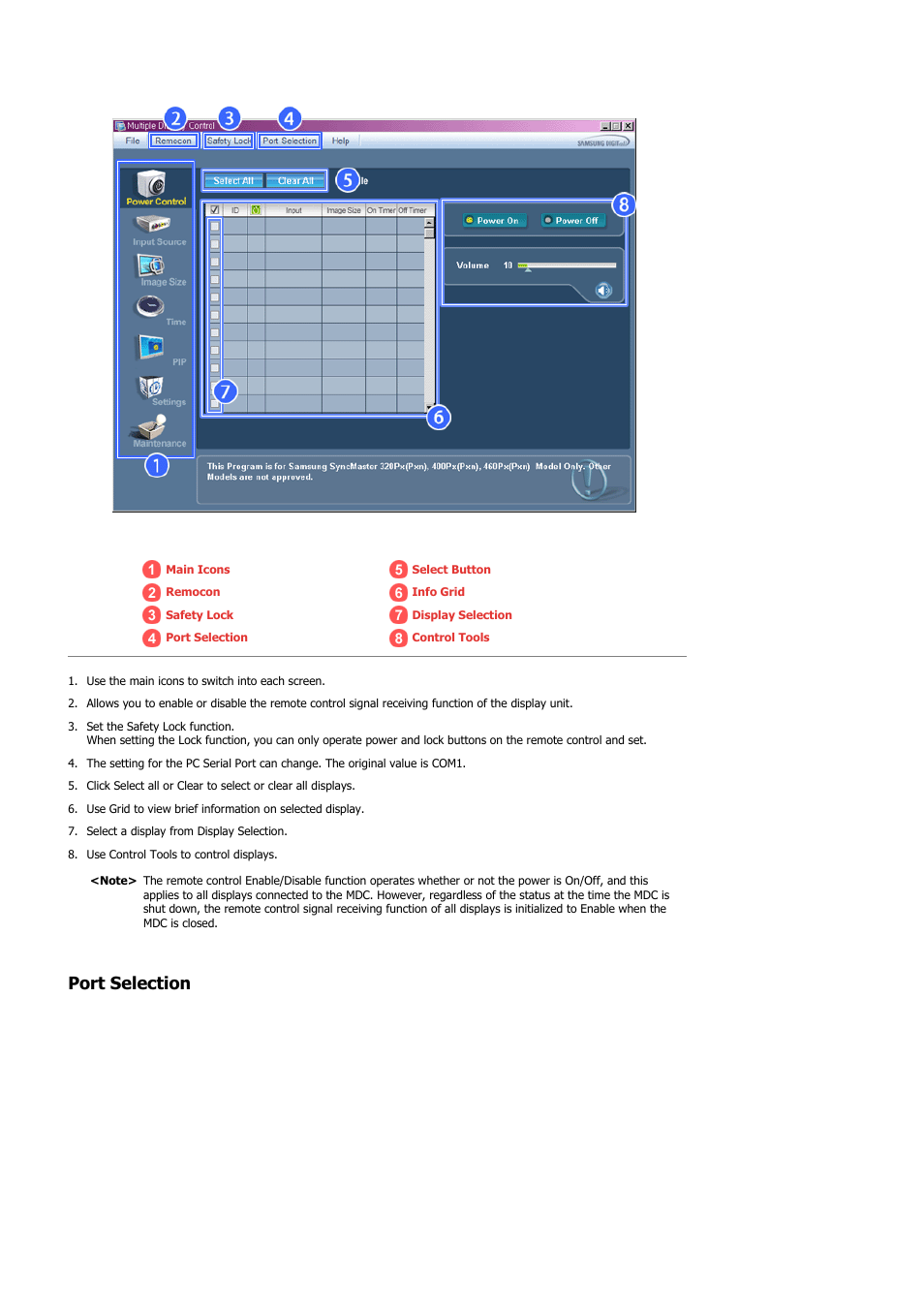 Port selection | Samsung 400PXn User Manual | Page 59 / 178