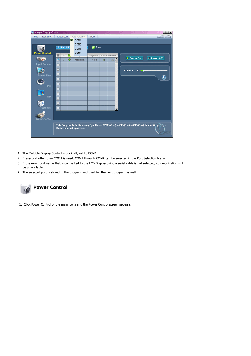 Power control | Samsung 400PXn User Manual | Page 60 / 178