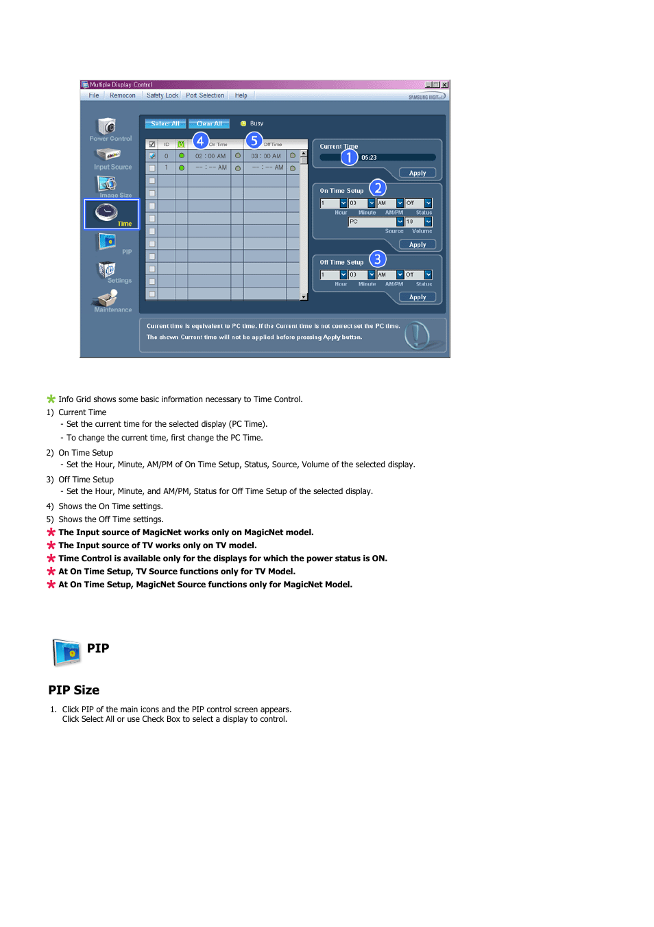 Pip pip size | Samsung 400PXn User Manual | Page 66 / 178
