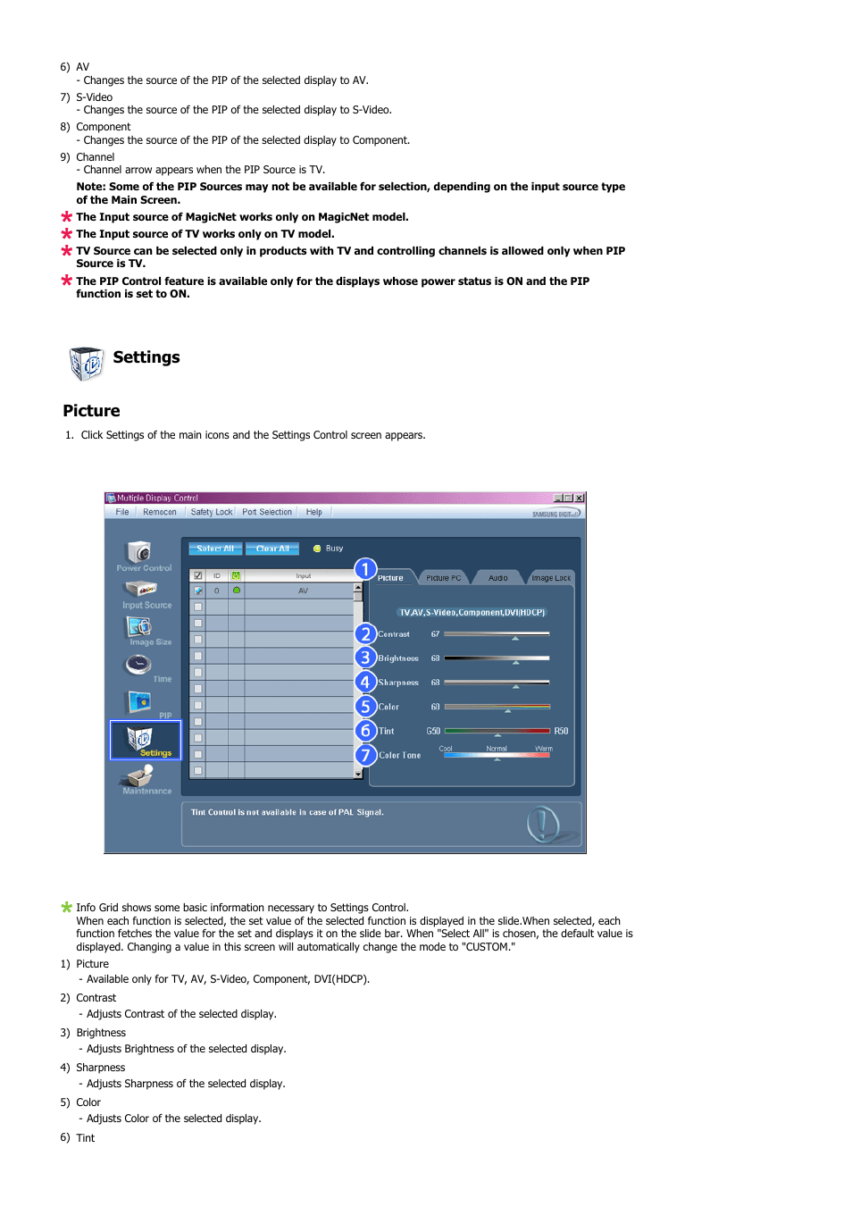 Settings picture | Samsung 400PXn User Manual | Page 69 / 178