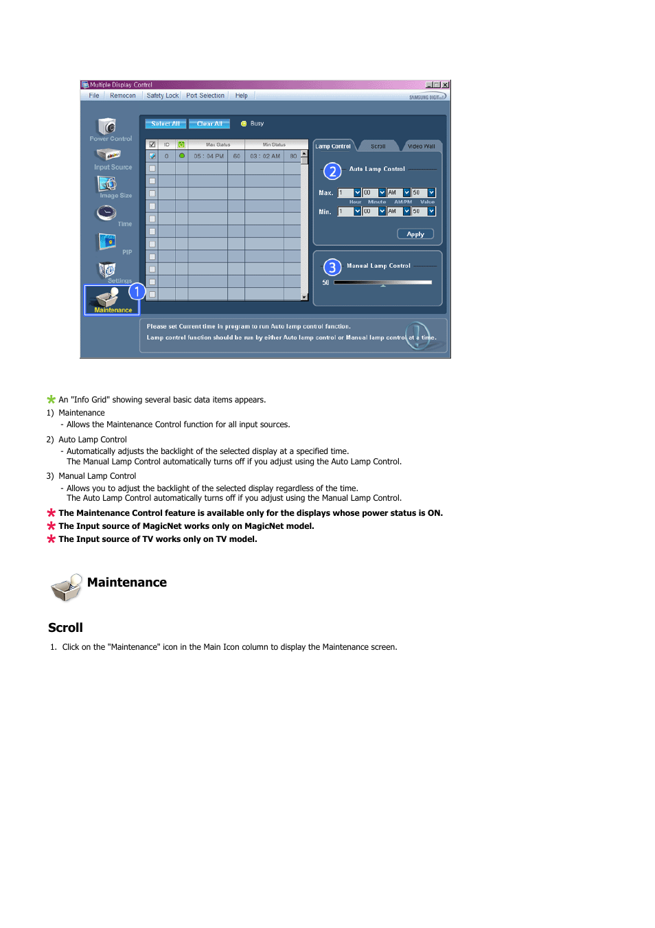 Maintenance scroll | Samsung 400PXn User Manual | Page 73 / 178