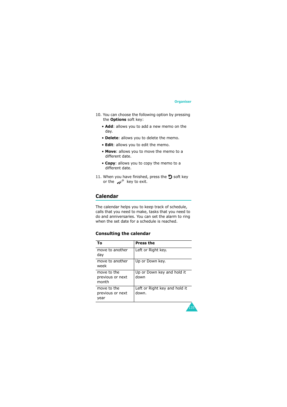 Calendar | Samsung 08/2004 User Manual | Page 136 / 196