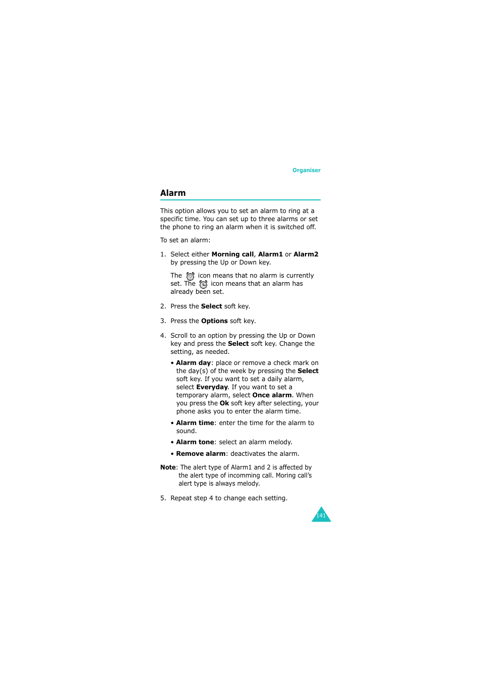 Alarm | Samsung 08/2004 User Manual | Page 142 / 196