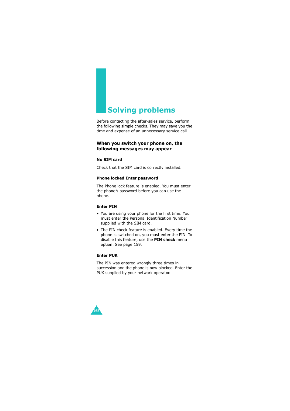 Solving problems | Samsung 08/2004 User Manual | Page 169 / 196