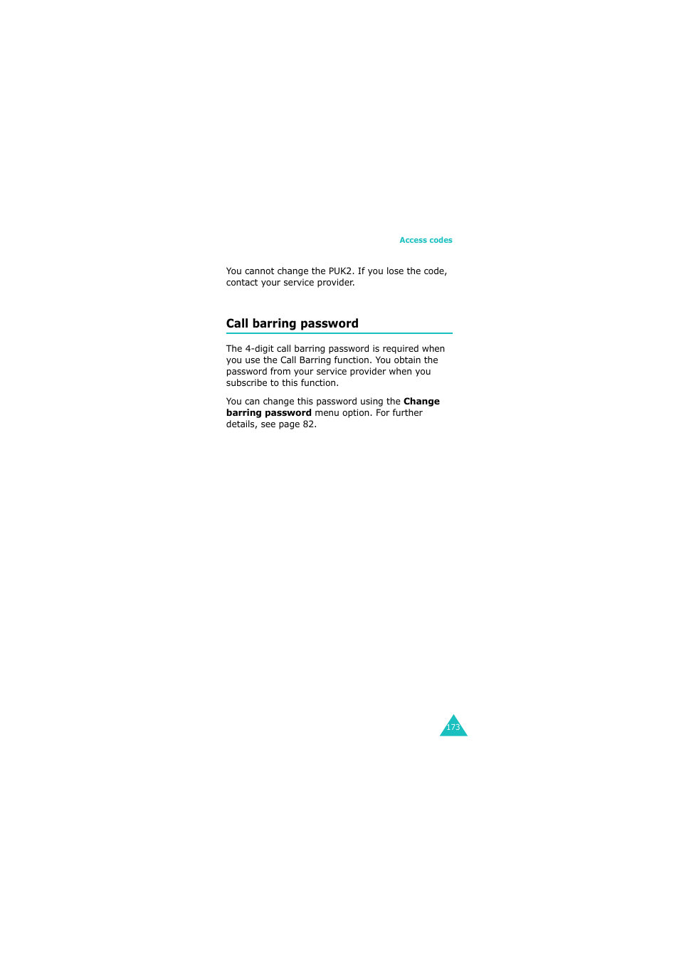 Call barring password | Samsung 08/2004 User Manual | Page 174 / 196