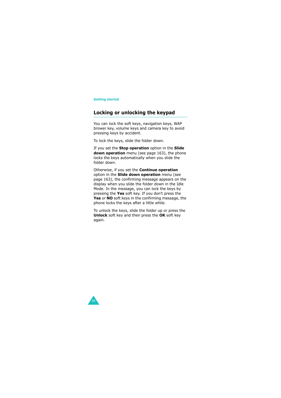 Locking or unlocking the keypad | Samsung 08/2004 User Manual | Page 31 / 196