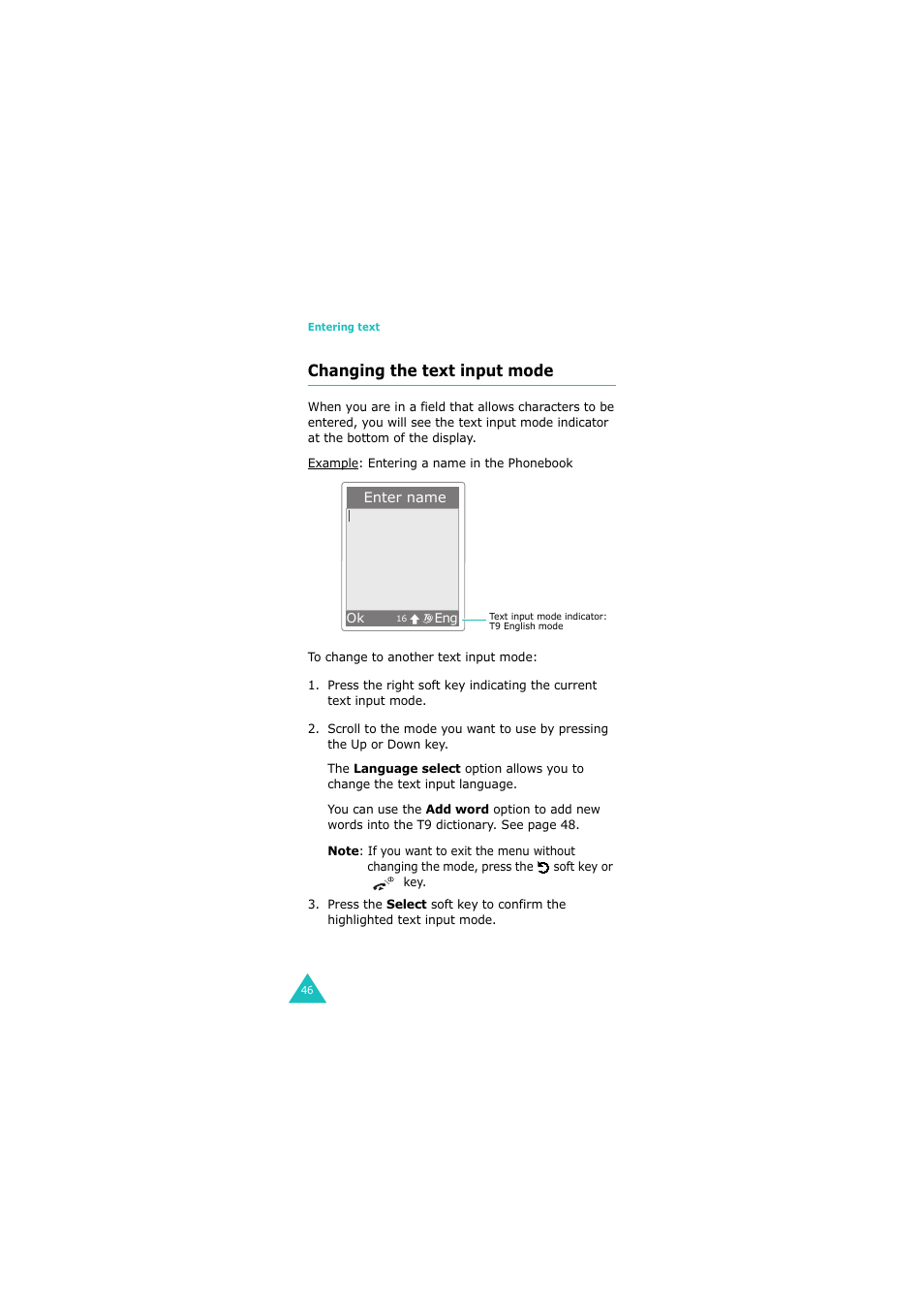 Changing the text input mode | Samsung 08/2004 User Manual | Page 47 / 196