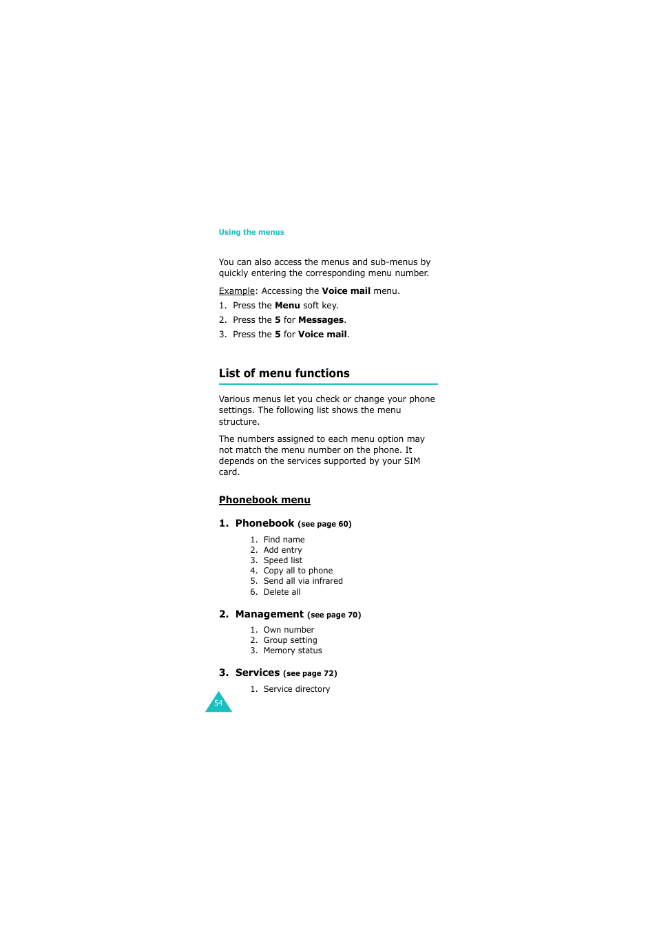 List of menu functions | Samsung 08/2004 User Manual | Page 55 / 196