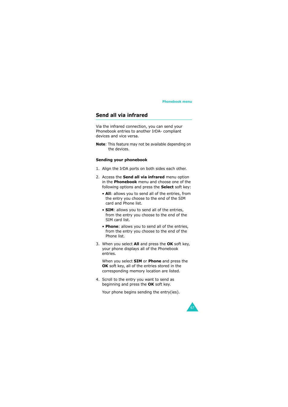 Send all via infrared | Samsung 08/2004 User Manual | Page 68 / 196